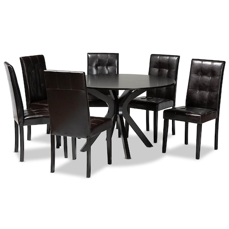 Baxton Studio Marie Dark Brown Upholstered and Finished Wood 7-Piece Dining Set 170-8030-10894